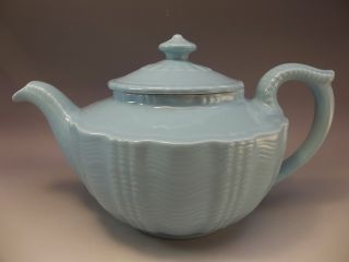 Vintage Aqua Blue Porcelain Pottery Tea Pot Shell Pattern Teapot