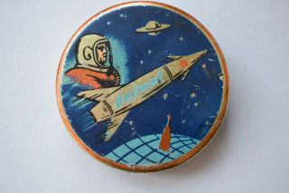 Vintage Sovit Space Tin Box Rocket Vostok Gagarin 1960 