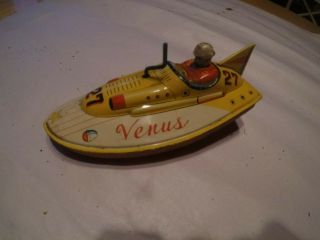 Vintage Tin Toy Wind Up Speed Boat