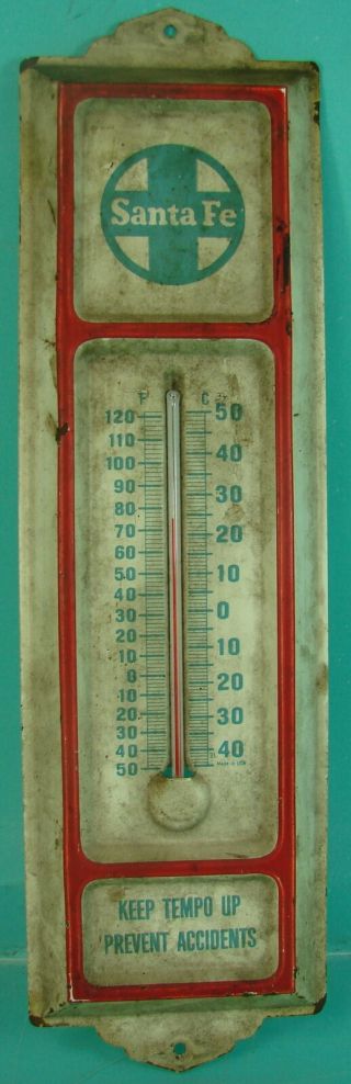 Vtg Early Antique Santa Fe Railroad Co.  Metal Temperature Thermometer Gauge