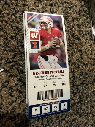 2018 Wisconsin Badgers Vs Illinois College Football Ticket Stub 10/20 Horni
