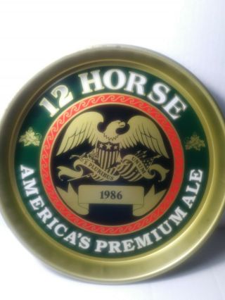 VINTAGE GENESEE 12 HORSE ALE SIGN METAL BAR TRAY BEER COLLECTIBLE 1986 2