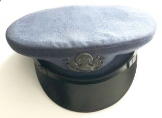 Vtg Blue Fabric US Military Flight Ace Officer 7 7/8 Dress Hat with Leather Brim 2