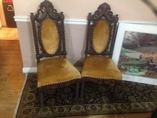 Pair Walnut Antique Victorian Parlor Chairs