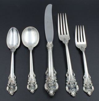 5 Piece Wallace Grande Baroque Sterling Silver Flatware Place Setting Nr 6846 - 5