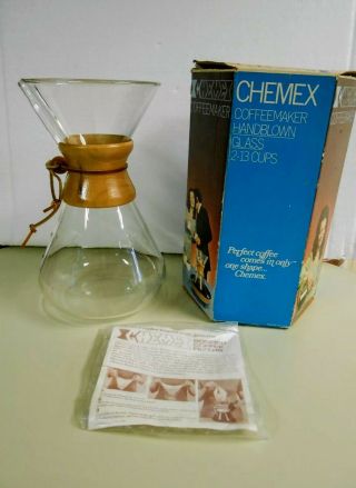 Vintage Chemex Handblown Glass 2 - 8 Cup 9 1/4” Made In Germany Coffee Maker