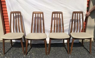 Vintage Danish Mid Century Dining Set 4 Teak Chairs Curved Back Cream Seat