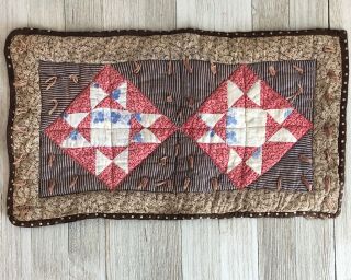 Antique Doll Quilt Sawtooth Star Early Calico And Buffalo Check