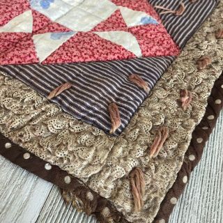Antique Doll Quilt Sawtooth Star Early Calico and Buffalo Check 3