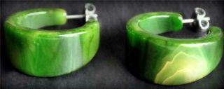 Vintage Chunky Green Yellow Marbled Bakelite Pierced Tapered 1 