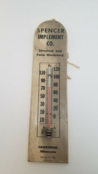 Vintage Wood Advertising Thermometer Spencer Implement Co.  Cambridge Minnesota