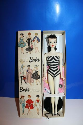 Vintage Barbie Ponytail 3 With R Box,  R Stand,  Sunglasses & Booklet