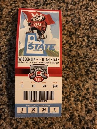 2017 Wisconsin Badgers Vs Utah State College Football Ticket Stub 9/1