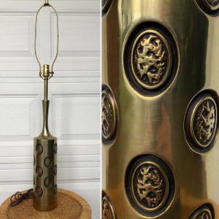 Vtg Mid Century Tall Brass Table Lamp Brutalist Modern Heavy 3’ Tall
