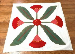 Antique Pa Album Applique Quilt Top Pc Red Cheddar Green