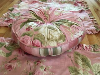 CHRIS MADDEN Vintage Romantic Floral Pillow Sham Set of 2 & 1 Round Throw Pillow 3