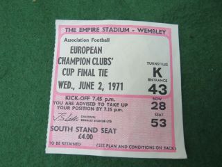 Vintage Wembley European Champions Clubs Ticket Stub June 2 1971