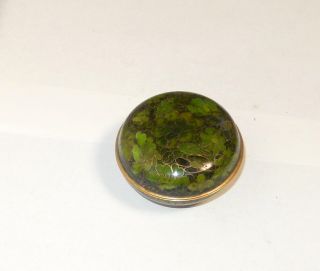 Chinese Cloisonne Green Enamel Floral Design Small Jar Bowl Box