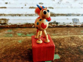 Vintage Wooden Deer Fawn Push Button Puppet Toy