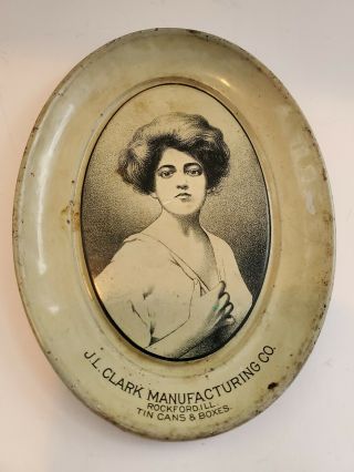 Rare Antique J.  L.  Clark Mfg.  Co.  Advertising Litho Tin Tip Pin Tray Rockford Il