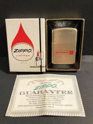 Vintage Firestone Tires Zippo Gold Tone Advertising Lighter Sign Oil Gas W/box