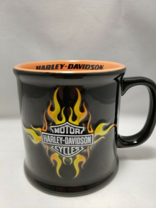 2002 Harley Davidson Mug Large Coffee Cup 3d Embossed Logo Black And Orange