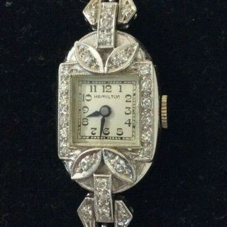 Vintage Deco Hamilton Platinum And Diamond Ladies Cocktail Wrist Watch 25 Grams