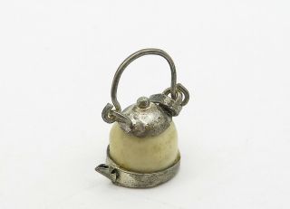 925 Sterling Silver - Vintage Antique Jasper Tea Kettle Drop Pendant - P8859 2
