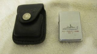 VINTAGE USS CHARLES F ADAMS DDG - 2 ZIPPO LIGHTER WITH LEATHER FROM A LOCAL ESTATE 2