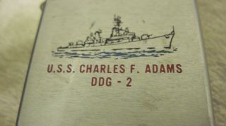 VINTAGE USS CHARLES F ADAMS DDG - 2 ZIPPO LIGHTER WITH LEATHER FROM A LOCAL ESTATE 3