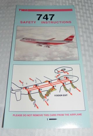 Twa Boeing 747 Safety Instructions Card 5/91