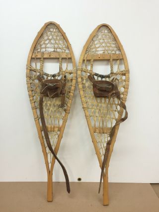 Antique Vintage Indian Made Kid Child Snowshoes 11 " X 36 " Usable Or Decor