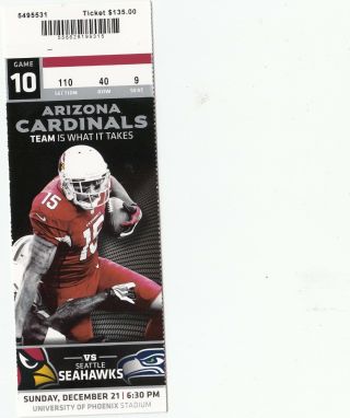 2014 Arizona Cardinals Vs Seattle Seahawks Ticket Stub 12/21/14 Russell Wilson