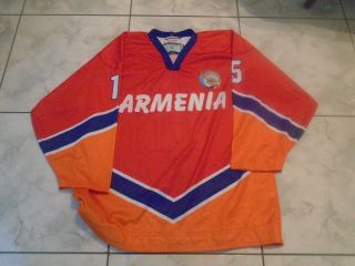 Iihf Armenia Game Worn Red Jersey 15 E.  Qeshishyan Tackla 100th Iihf P