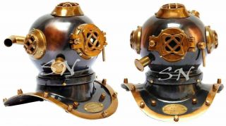 Antique Brass Deep Sea Us Navy Mark V Diving Marine Scuba Divers Mini Helmet 8