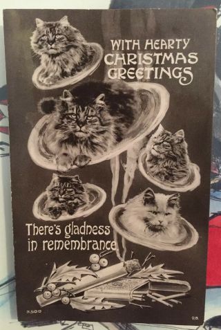 1912 “cats In Smoke Rings” Tobacco Company Advertising Vtg Christmas Postcard