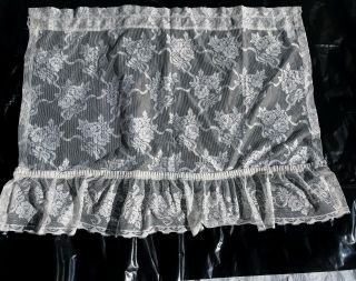Vintage Sears Ruffle Lace Curtain Panels And Valance Cream White Floral 3pc Set