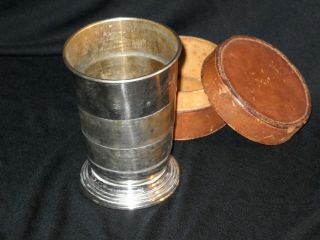 Large Vintage Metal Collapsible Cup With Leather Case Large & Rare