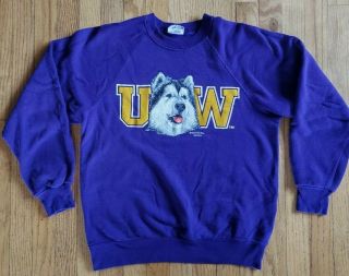 Rare Vintage (1980s) University Of Washington Huskies Uw Blackpurple Sweatshirt