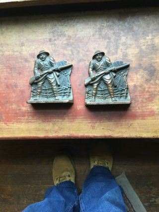Antique Wwi Army Military Bookends Armor Bronze Clad Marked 695 Back