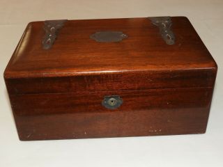 Vintage Wooden Mahogany Cigar Tobacco Humidor Wood Box Brass Accents