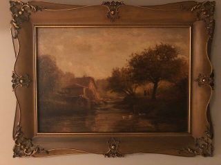 Antique Oil Painting Of The Old Mill On The Pennypack By George Thompson Hobbs