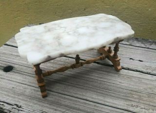 Antique German Dollhouse Miniature Schneegas Carved Base Marble Top Table C.  1890