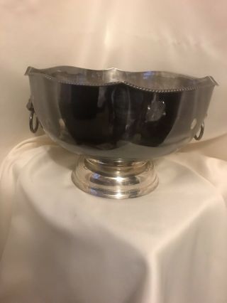 Vtg Silver Plate Punch Bowl With Lions Head Handles Made In England