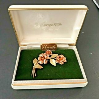 Vintage Signed Krementz Gold Filled Gf 3 Roses Brooch Pin