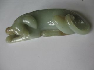 Wonderful Vintage Antique Chinese Carved Light Green Jade Dog Statue Sculpture