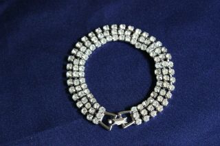 Signed Weiss Vintage 3 Row Crystal Rhinestone Bracelet Wedding Fancy