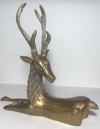 Vintage Solid Brass Buck Deer Stag Reindeer Statue Sculpture Figurine