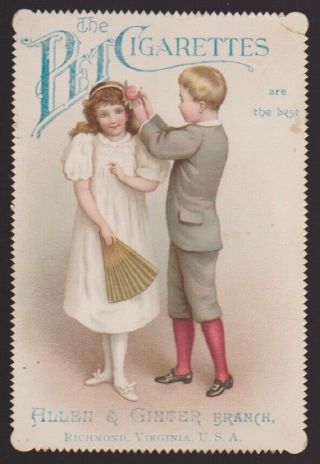 Xl Allen & Ginter Pet Cigarettes Advert Card - Boy & Girl With Fan