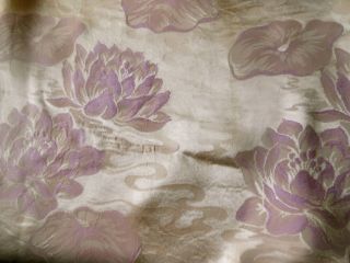 Antique Vtg.  Water Lily Floral Satin Damask Fabric Orchid Pink Lavender